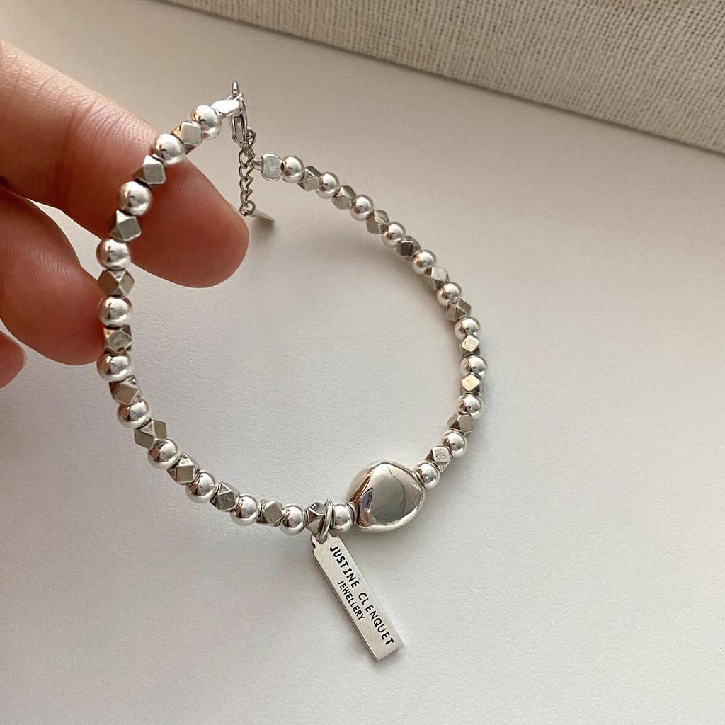 Women's High-End Silver Baroque Pearl Beaded Bracelet with Adjustable Elastic String