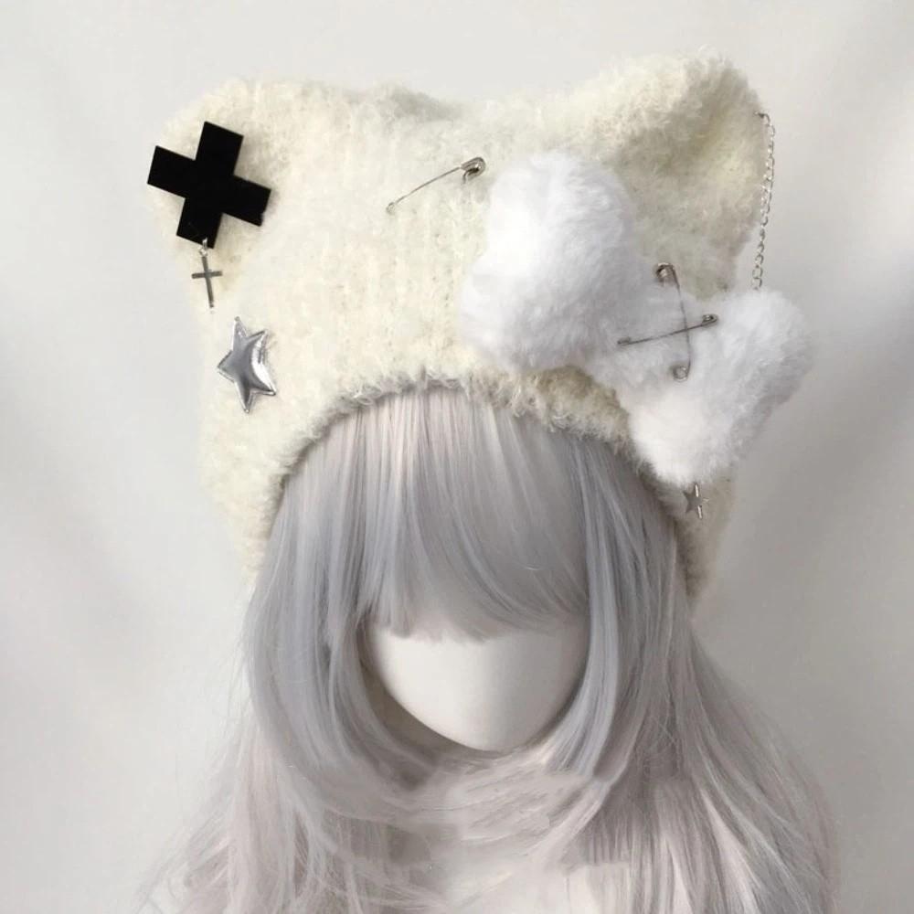 

Вязаная шапка с узором звезды, шапка с медведем и костями, оригинальная шапка со звездой, бейсболка, мужская, женская White-Short