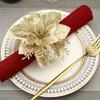 10pcs 14cm Christmas Flower Ornaments,Pink,Red,Gold,Glitter Artifical Flowers For Christmas Tree,Xmas Decoration For Home