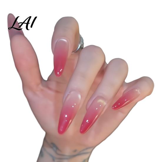 Glossy Press-on Nails 10Pcs Cats Eyes Press on Kit Almond Stick-on Fake Nails Durable Salon Quality Long Glue False for Women Girls