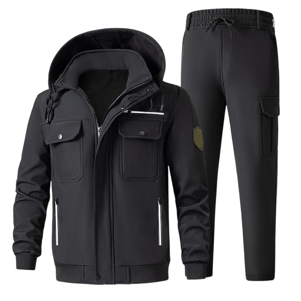 Herren Fleecejackenanzug Winddicht und Wasserdicht Outdoor Kältefest Warme Baumwolljacke Verdickter Anzug