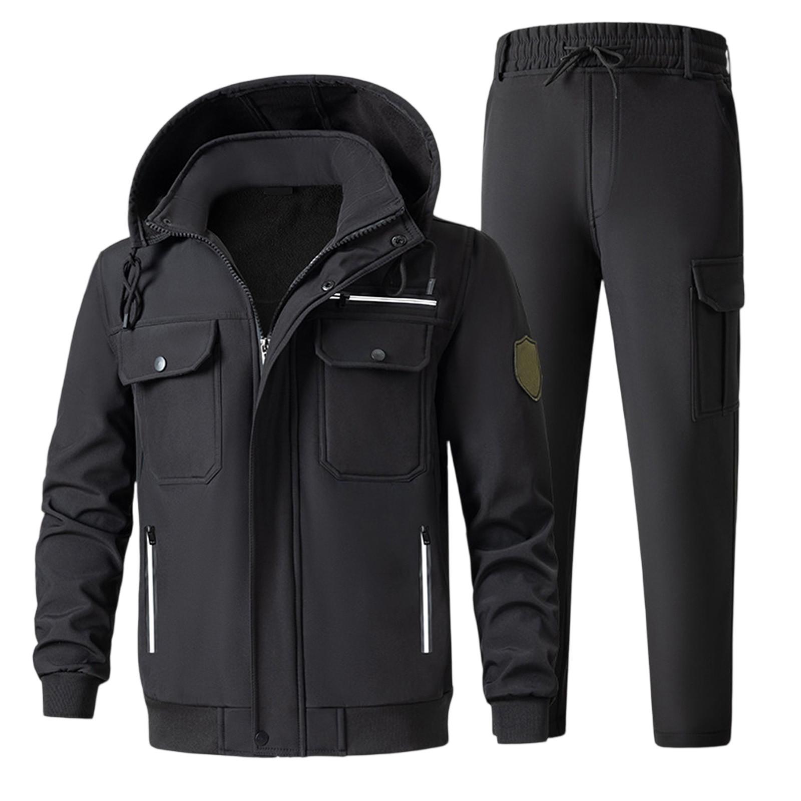 

Мужской флисовый костюм-куртка Ветрозащитный и водонепроницаемый Уличный Защищающий от холода Теплый Хлопковый Жакет Утепленный Костюм XL чёрный