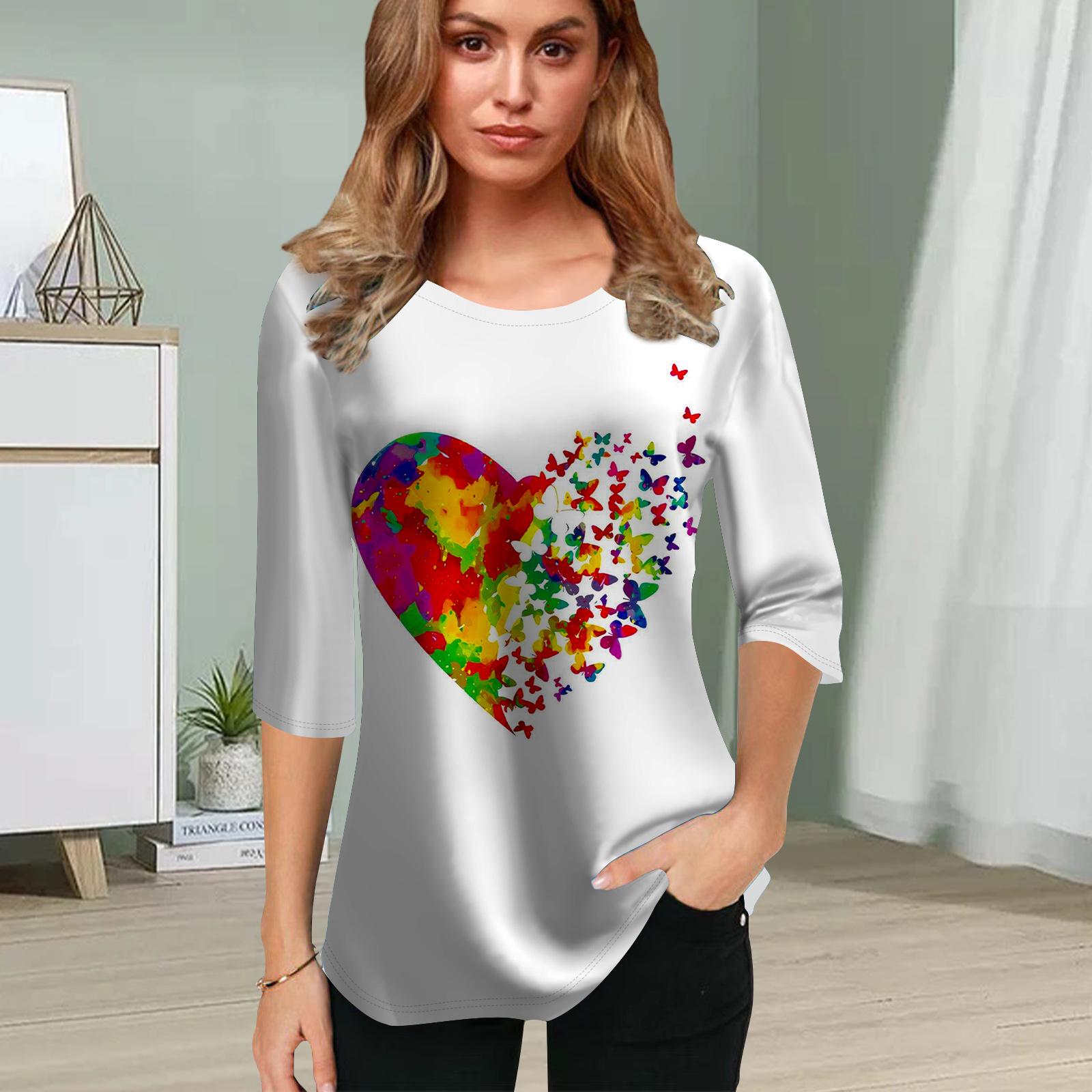 

Женская блузка с принтом 3D Love Butterfly Flower с коротким рукавом, летние повседневные топы с круглым вырезом и коротким рукавом, футболка с коротким рукавом XS белый