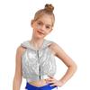 Sparkling Sequins Hip-Hop Jazz Top: Sleeveless Backless Hooded Crop Top with Front Zipper for Stage Dance Costume