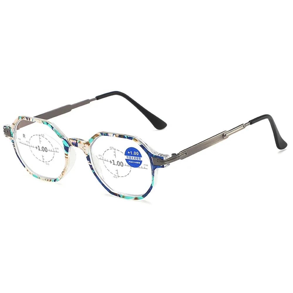 

Anti Blue Light ladies s Polygonal Reading Glasses 360 Ring Focus Fashion Presbyopia Glasses HD Clear Lens Far Sight Glasses 2.0