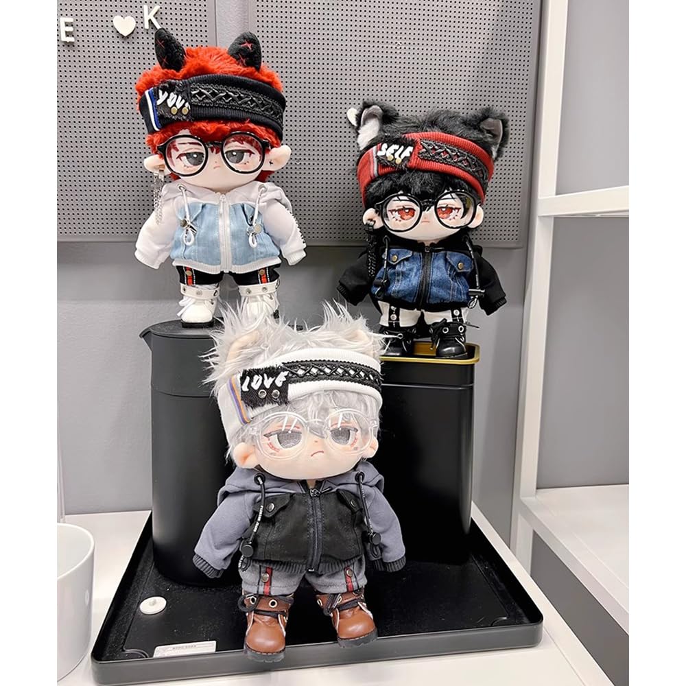 Niannyyhouse 15cm 20cm Vêtements en Peluche Costume Cool Veste en Jean Sweat à Capuche Short Chapeau Lunettes Chaussures Vêtements de Poupée en Coton Accessoires d'Habillage (gris, 15cm)