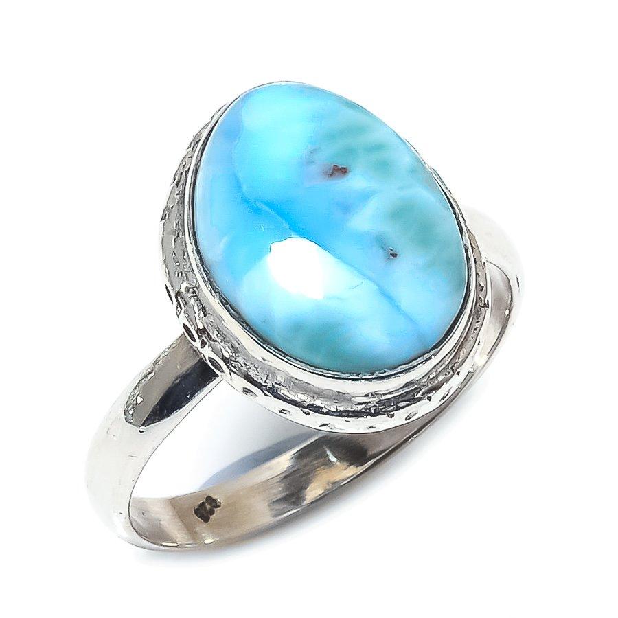 Natural Republic Larimar Gemstone 925 Sterling Silver Jewelry Ring Size 9.5 v0H28