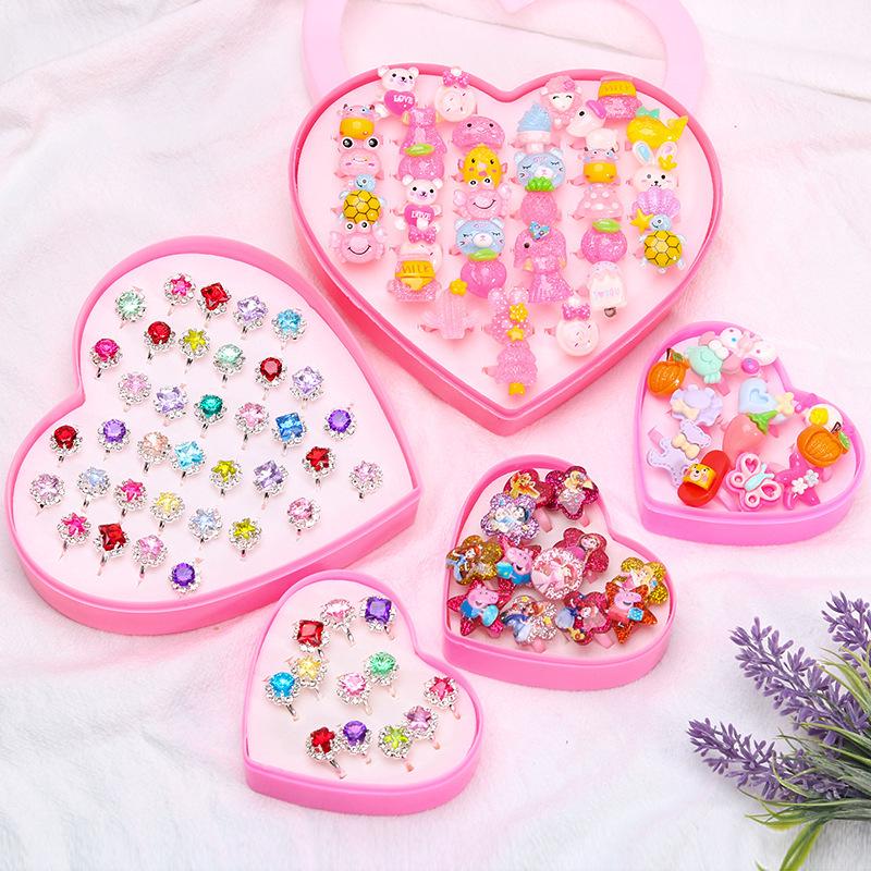 Kids' Faux Diamond Crystal Cartoon Gem Ring Set - Kindergarten Gift