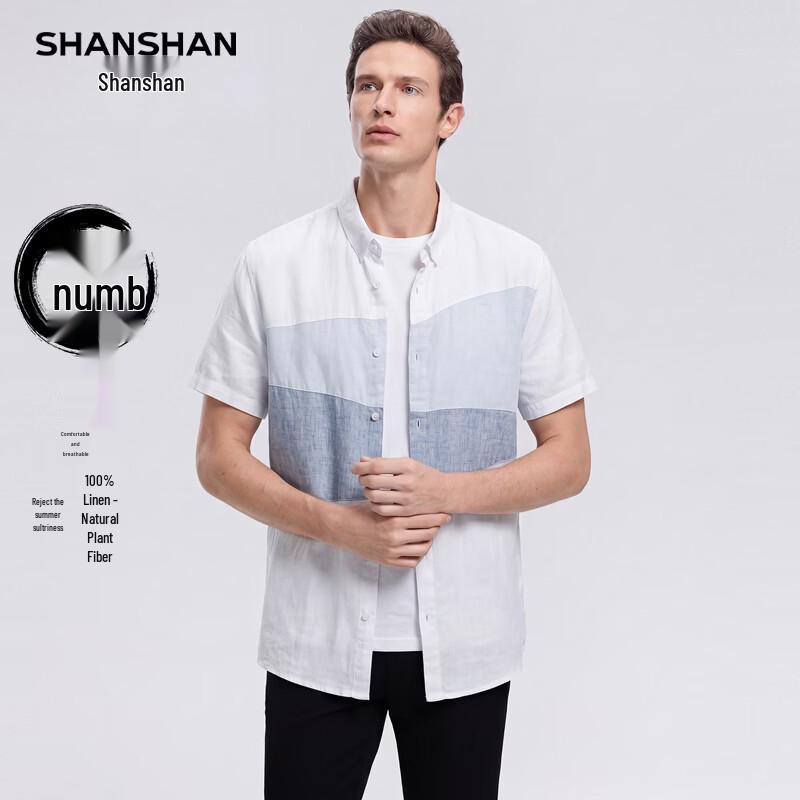 SHANSHAN Men s 100% Linen Casual Short Sleeve Shirt M/170