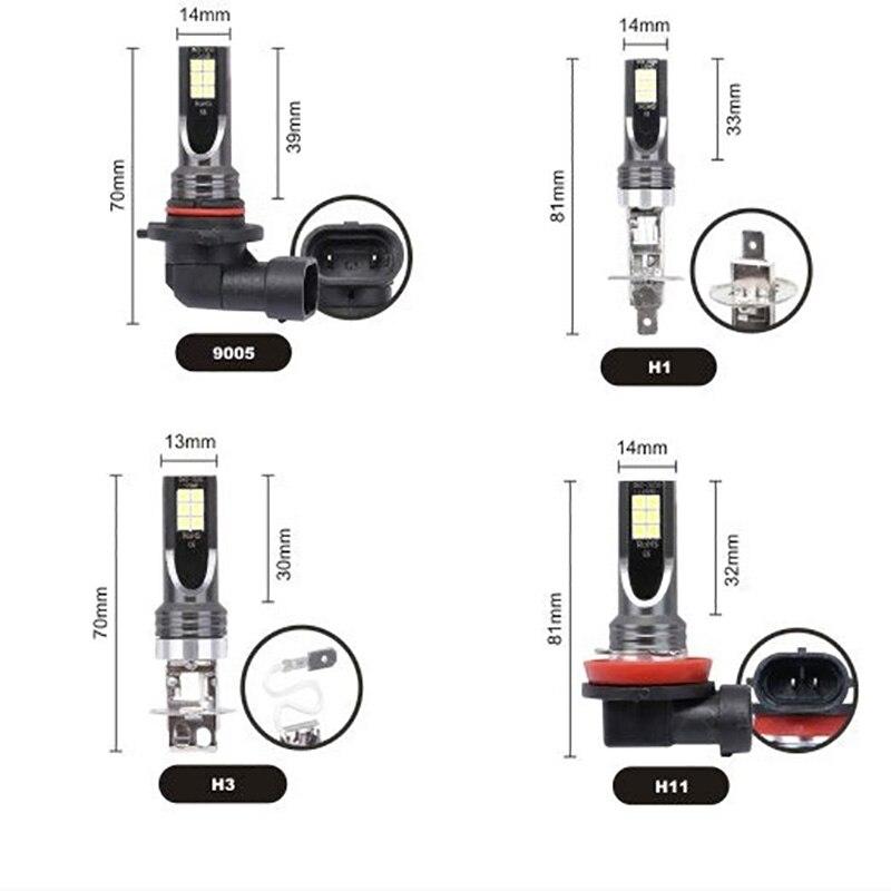 2pcs H8 H9 H1 H3 Led H11 9005 HB3 9006 HB4 Car CSP LED Fog Headlight Bulbs 6000K White Auto Fog Lamp Day Running Light Bulbs 7