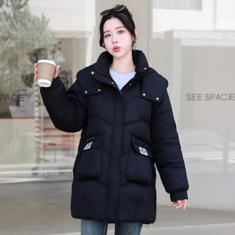 2025 winter Korean version of hooded bread jacket plus size thickened down cotton jacket women's mid-length loose cotton jacket