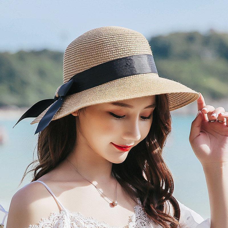 Strohhut Damen Sommer Sonnenhut Koreanische Version Modisch Strand Sonnenhut Großer Schirm Sonnenschutz UV-Schutz Faltbarer Strandhut