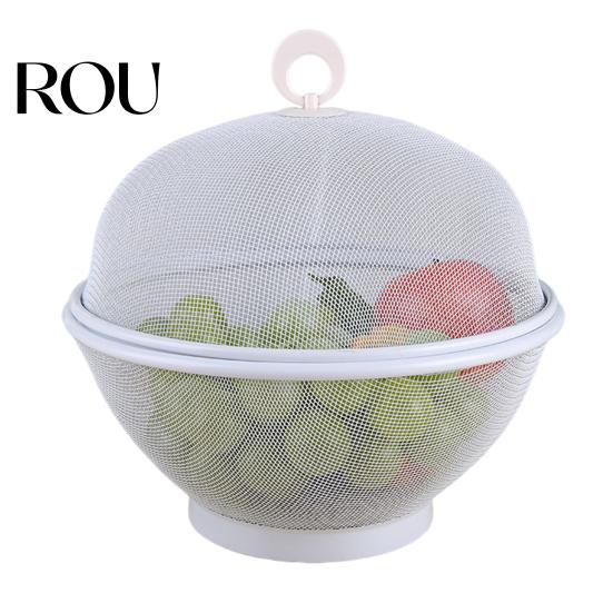 Rust-resistant Fruit Rack Large Capacity Mesh Basket with Lid Fly-Proof Bowl Iron Easy to Clean Dishwasher Safe Cover белый