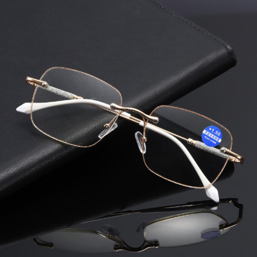 Frameless Women Reading Glasses Anti Blue Light Luxury Shiny Presbyopic Glasses Clear Anti Reflective
