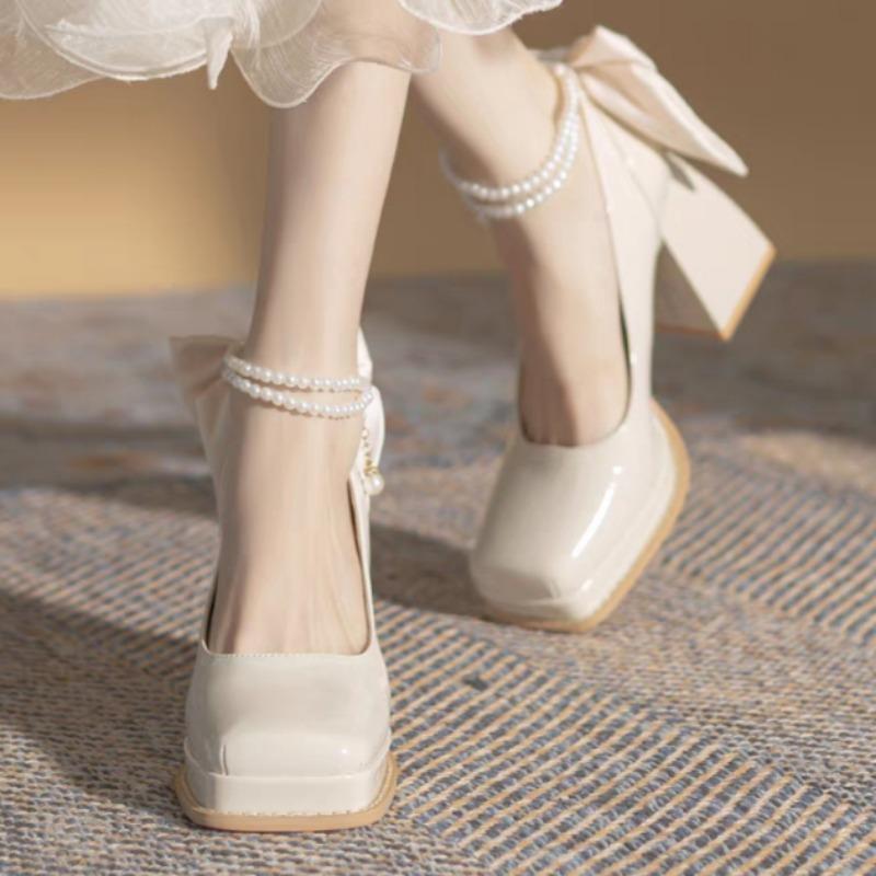 Dámské lodičky Nové Perlová mašle Platforma Boty Mary Jane Dámský trend Robustní podpatek Vysoké podpatky Boty Luxusní Elegantní Svatební boty Nevěsta