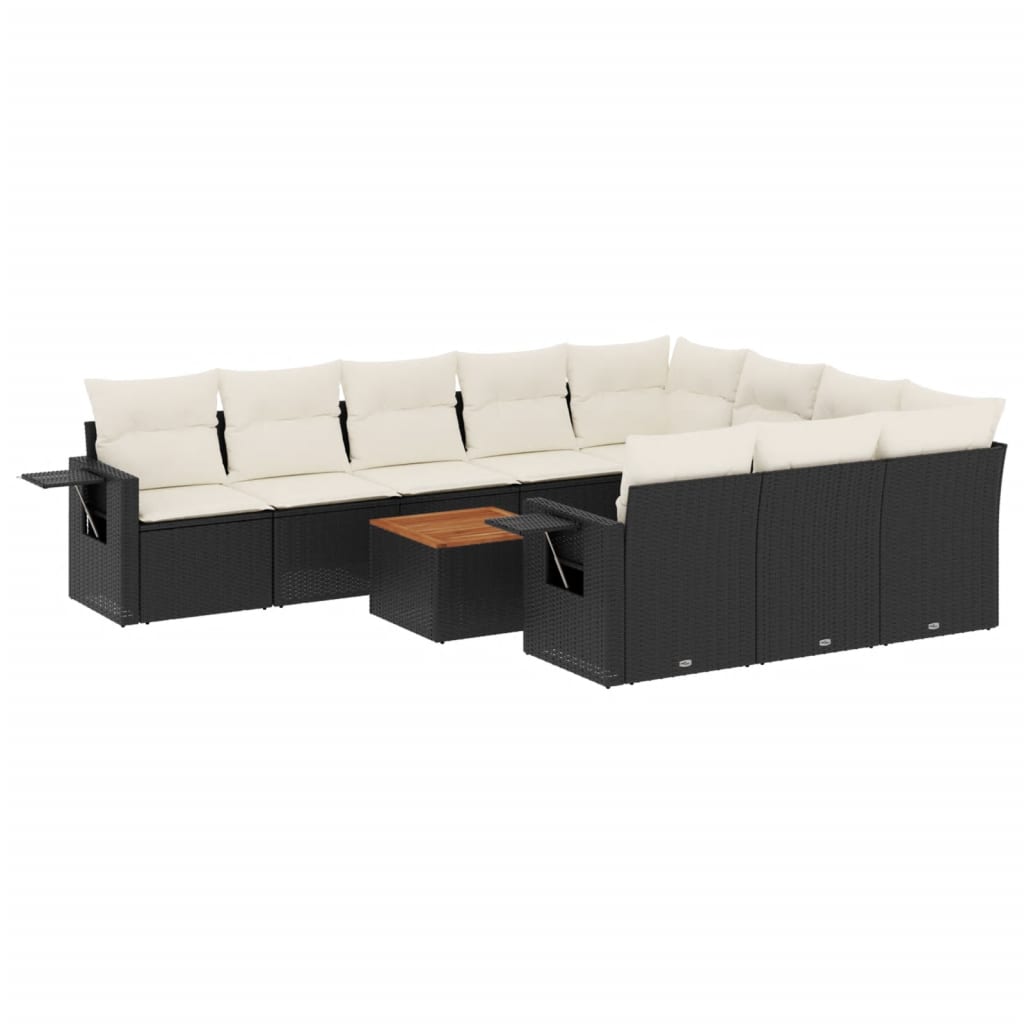 Vidaxl 11-Cz. Garden Lounge Set, Cushions Black Rattan Pe