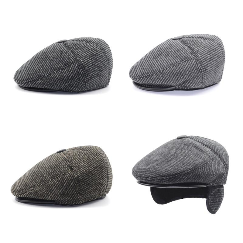 Men Middle-aged Solid Hat Autumn and Winter Hats Warm Ear Protectors Senior Hat