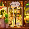 Wooden Doll House Flower Coffee Casa 3D Puzzle Assembly Building Model Dollhouse Bookshelf With Furniture Lights Birthday Gifts