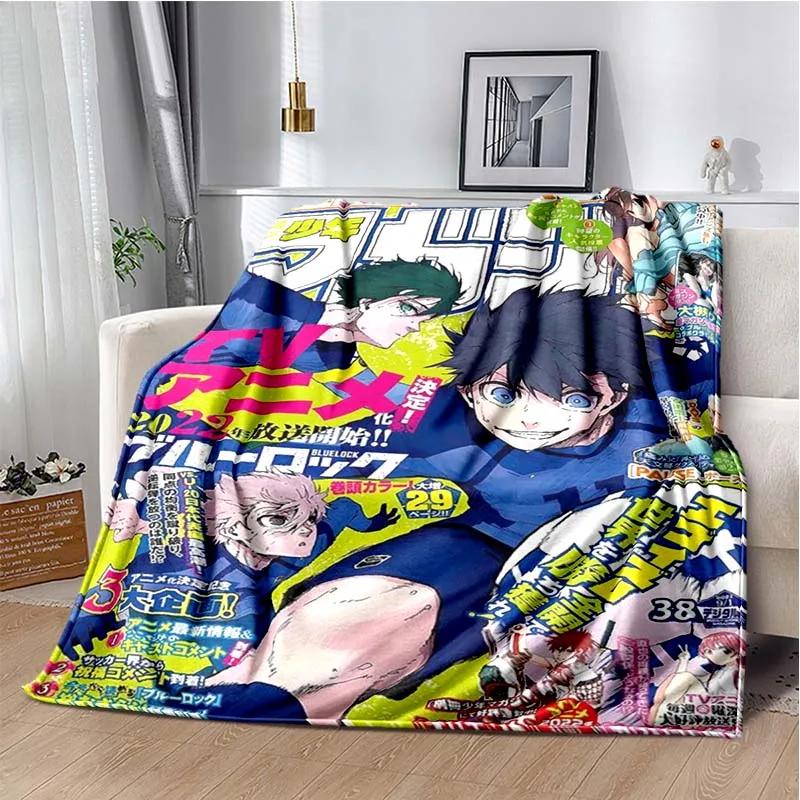 Japanese Cartoon Anime Blue Lock Flannel Throw Blanket Adult Kid Winter Warm Blanket for Bedroom Living Room Sofa Travel Picnic