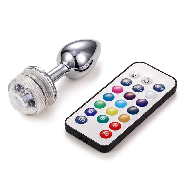 Wireless Remote Control Metal Luminous Anal Plug Prostate Massage Butt Plug with LED Anal Tail Sex Toy Adult Products for Women