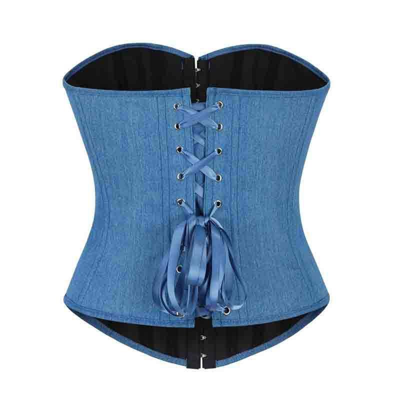 Womens Blue Spandex Corset Top With Single Row Buttons Shaping Bust Support Waist Cincher Everyday Wear
