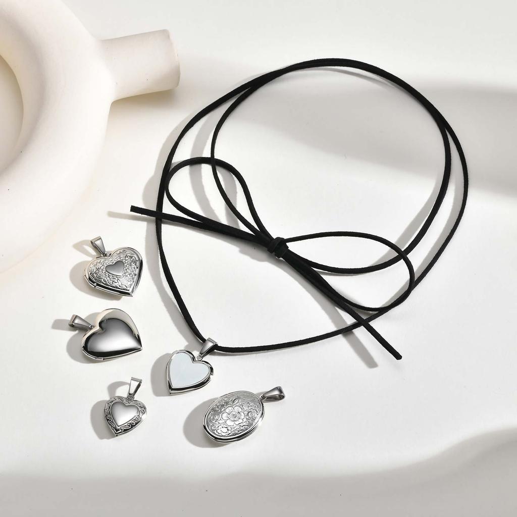 Women's Locket Pendant Necklaces Black Velvet Chain Necklace Rope Chain Heart Pendant Fashion Jewelry Gift