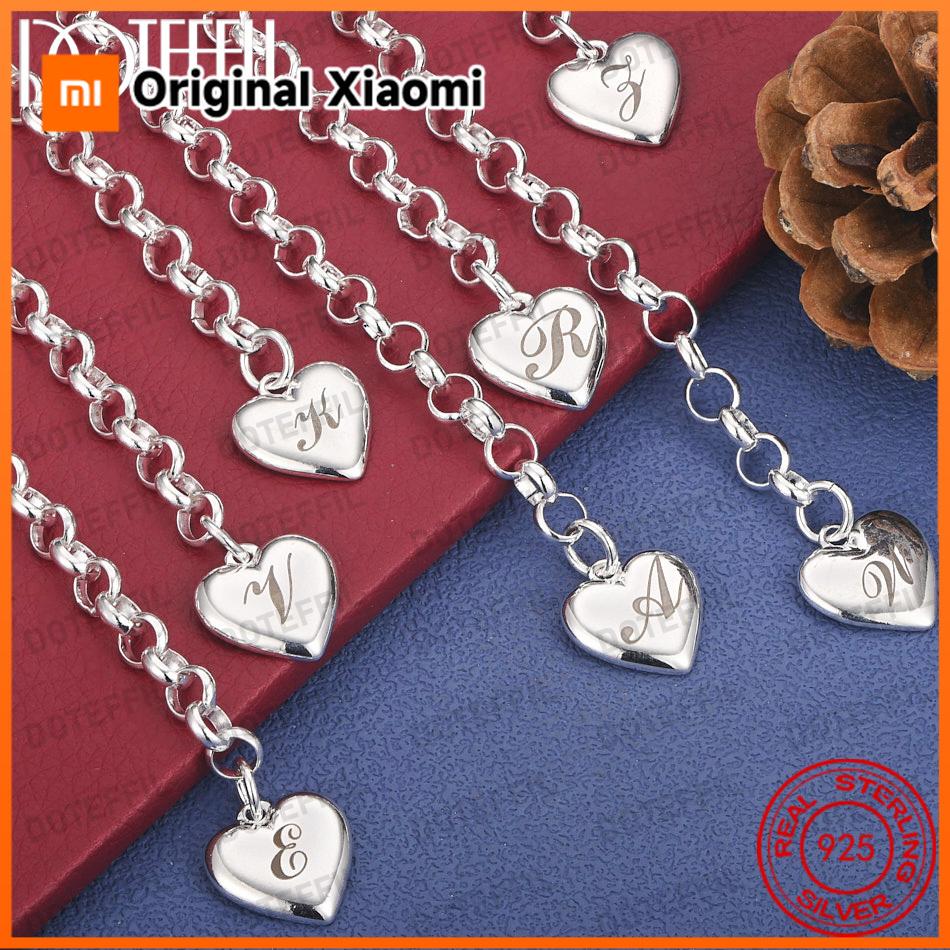Xiaomi Exquisite 925 Sterling Silver Heart-Shaped 26-Letter Chain Bracelet for Women, Fashionable Wedding Gift, Party Jewelry