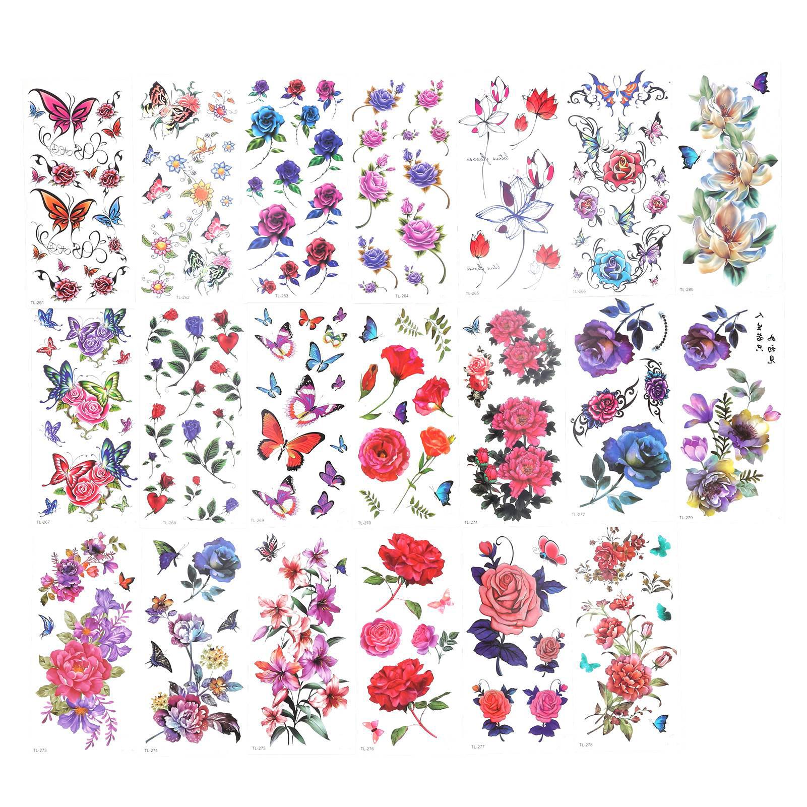 

20pcs Temporary Tattoos Waterproof Flower Pattern Fake Tattoo Stickers Set for Women