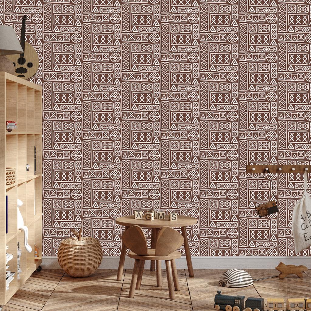 Polynesian Geometric Pattern Orange Wallpaper 50x1000