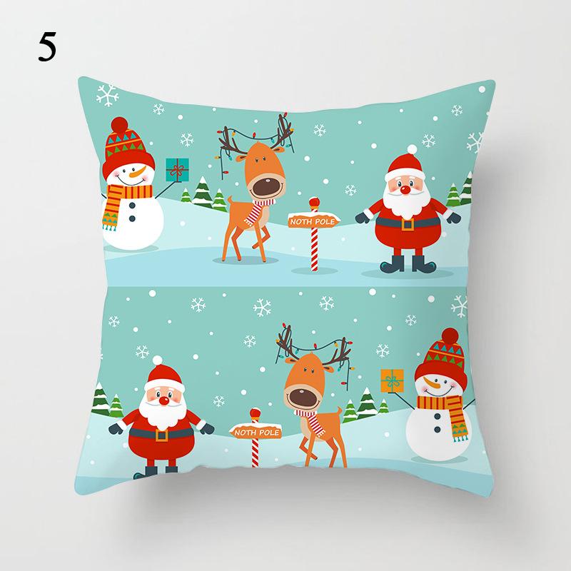 Christmas Cartoon Santa Claus Elk Penguin Decorative Pattern Pillow Case Bedroom Living Room Sofa Cinema Car Throw Pillow Case