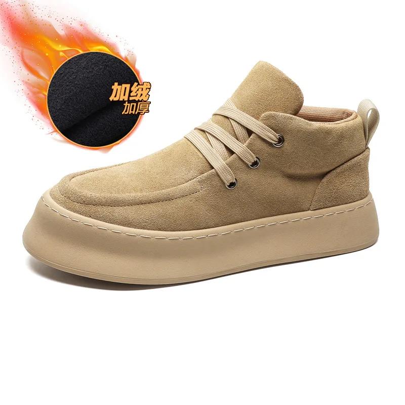 Men's Ankle Boots Suede Cowhide High Top Shoes Men Lace Up Tooling Boots Hand Sewn Thread Casual Shoes Winter Warmth Men's Boots