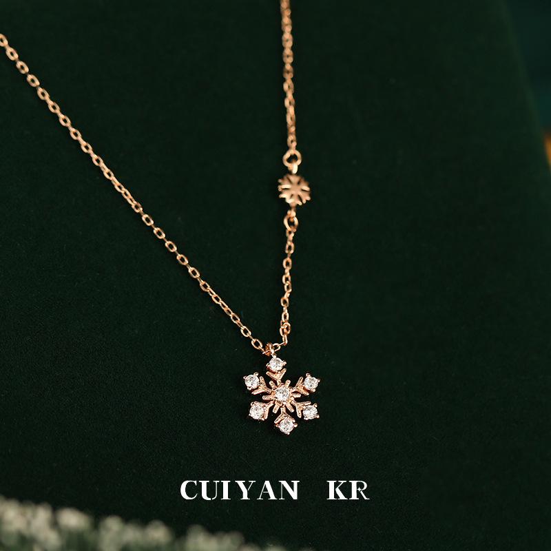 Autumn/Winter S925 Sterling Silver Snowflake Necklace – Korean Style Light Luxury Clavicle Chain for Women