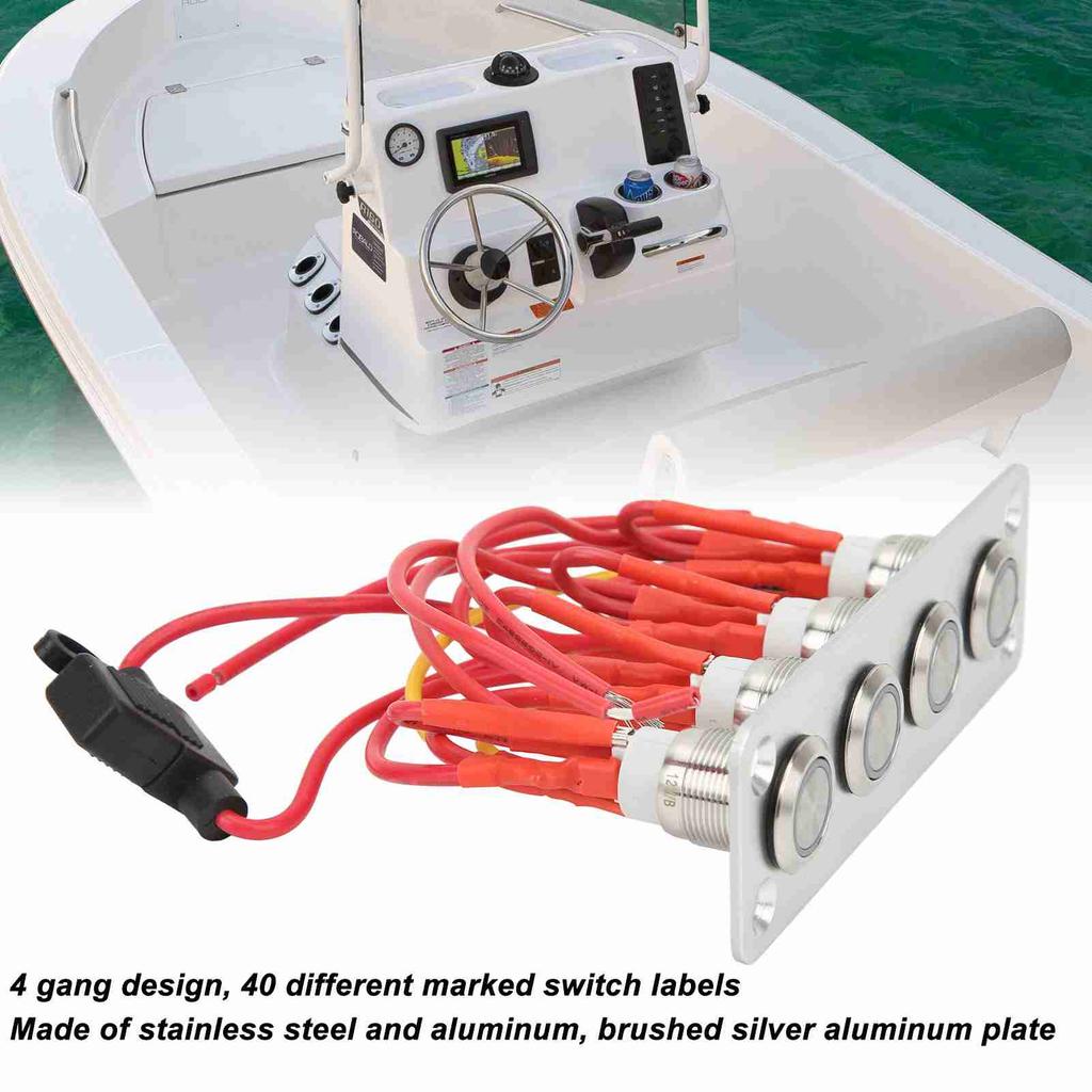 4 Gang  Panel Blue Light  12V 16A Stainless Steel Button  for RV Boat 4 Gang On Off  Panel RV  Panel