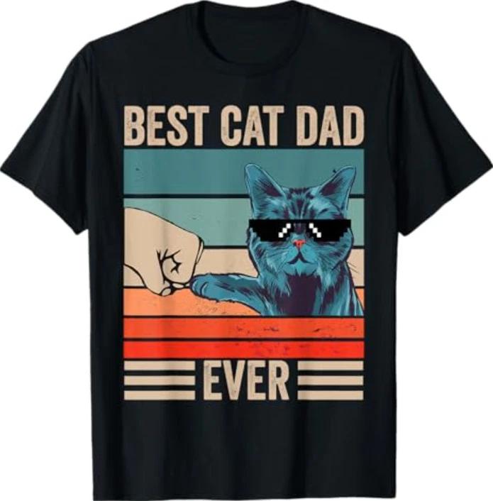 Vintage Best Cat Dad Ever Bump Fist Father s Day Cat Daddy T- Shirt S