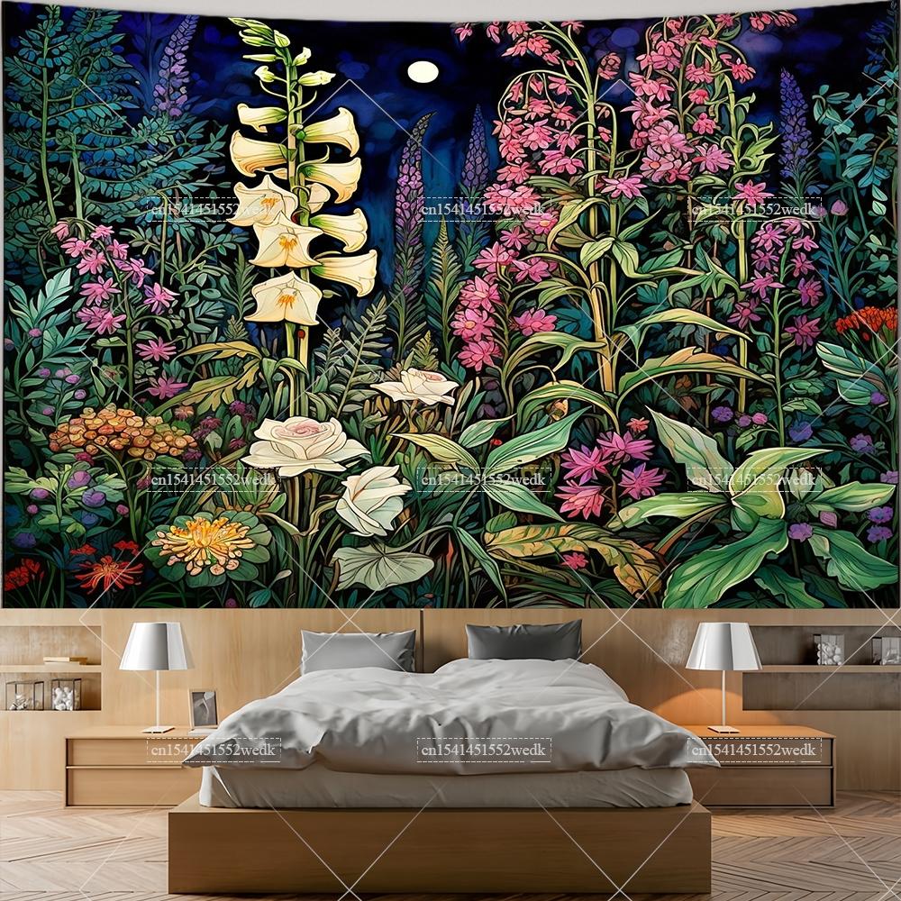 Wildflowers Tapestry Wall Hanging Garden Floral Botanical Tapestries Room Deocr Red Poppies Scenery Photography Background Cloth