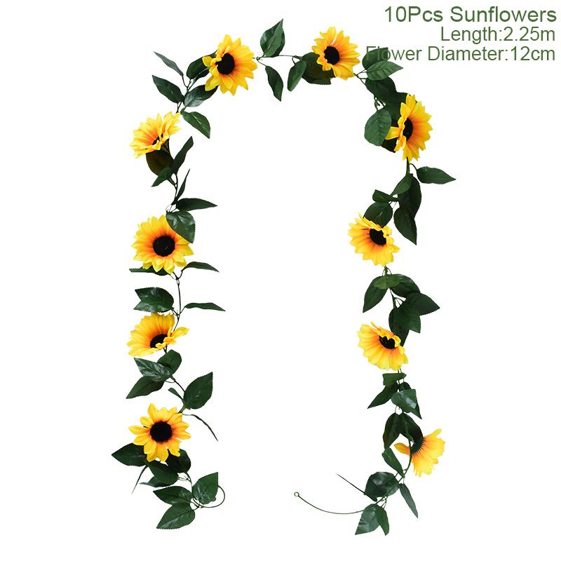 Artificial Sunflower Flower Vine Silk Fake Plant Rattan Garland For Wedding Arch Home Garden Decoration DIY Wall Hanging Wreath