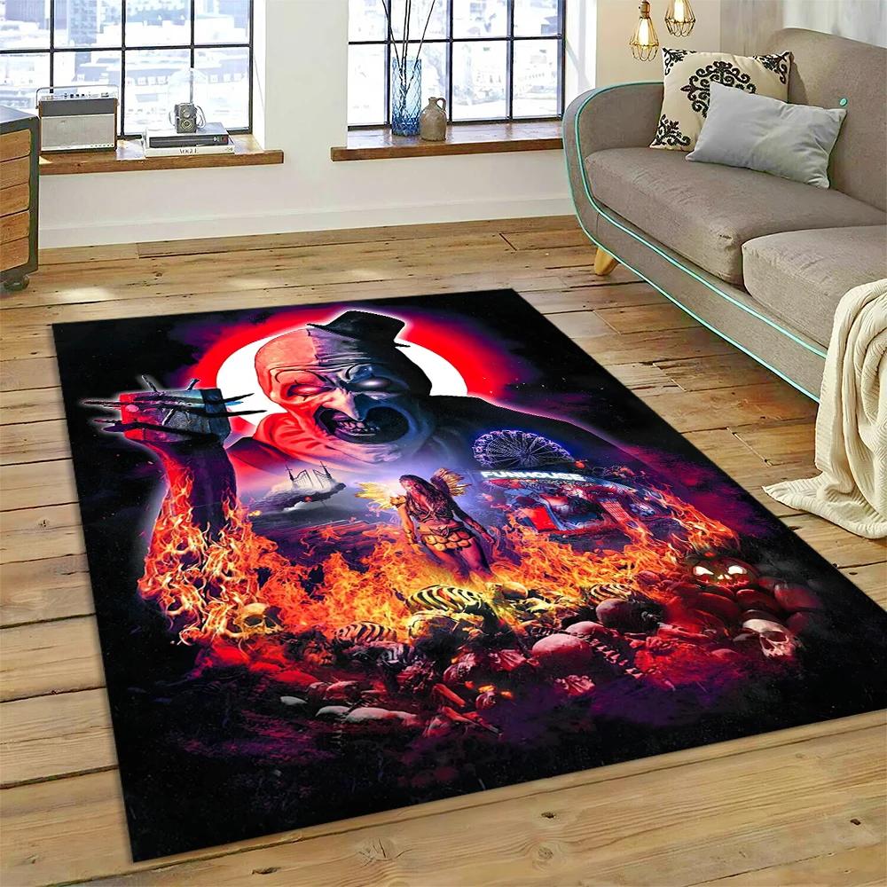 2025 New Style Terrifier 3 Horror Clown Movie Carpet Rug for Bedroom Living Room Home Sofa Decoration,kids Play Decor Floor Mat