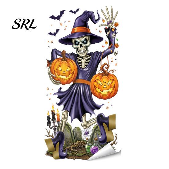 Reusable Halloween Decorations Spooky Window Static Sticker, Pumpkin Bat And Witch Patterns Outdoor Glass Stickers Printed, Decorative Waterproof PVC