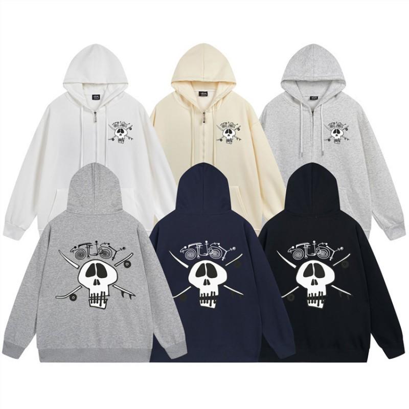 Mens Hooded Zip-Up Fleece-Lined Sweatshirt With Letter Print Casual Oversized Pullover Winter Jacket