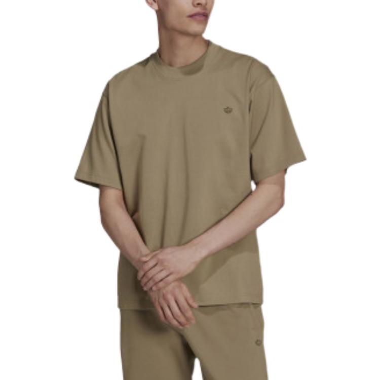 Adidas Originals Adi Color Series Brand Logo Embroidered Round Neck Short Sleeve T-Shirt Men Tops Olive H62520