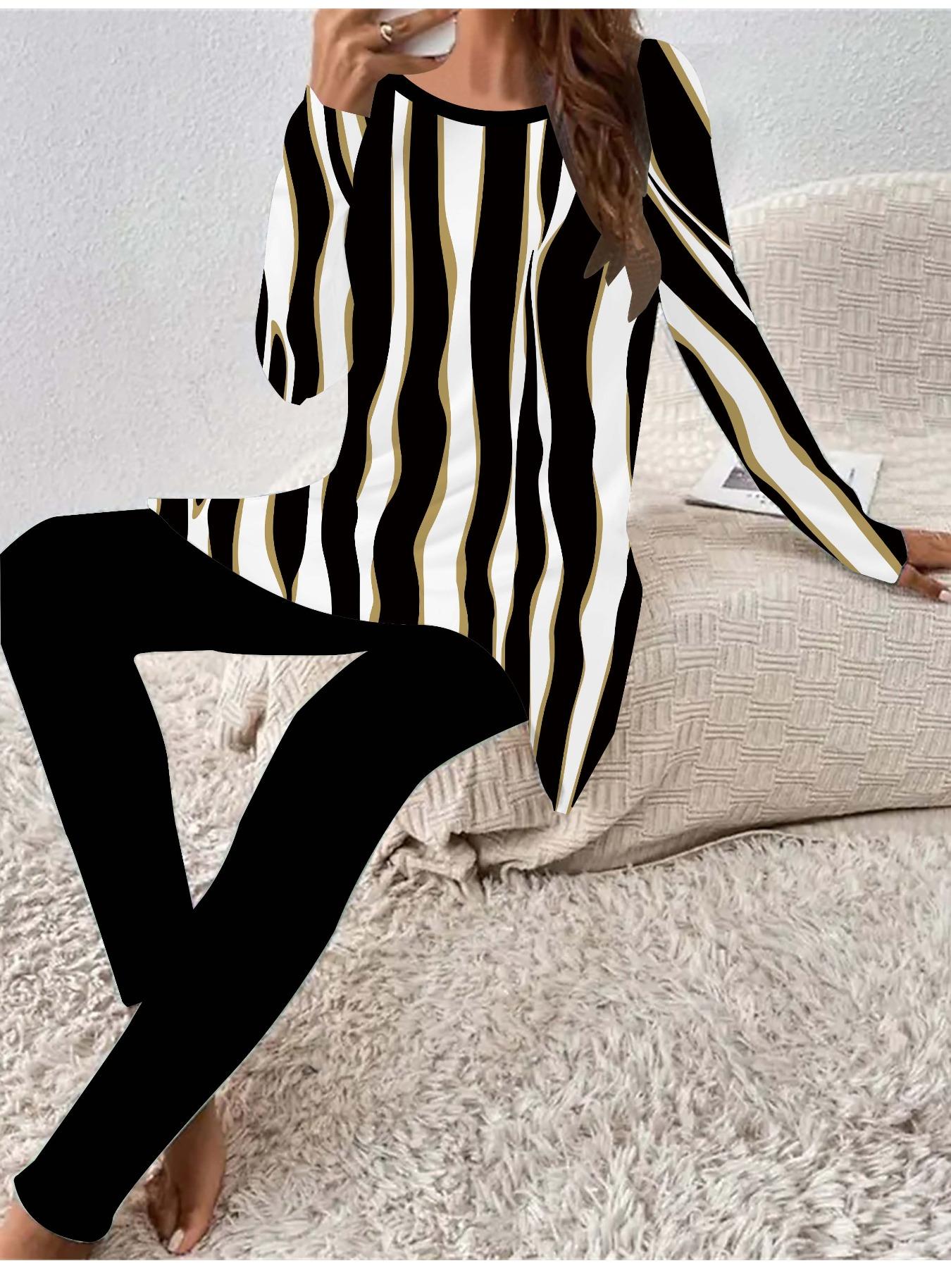 

Евро-американская мода 3D Геометрический принт Женский Четырехсезонный Комплект из футболки с длинным рукавом + длинных брюк. Идеальный подарок на Новый год и Рождество 8XL жёлтый