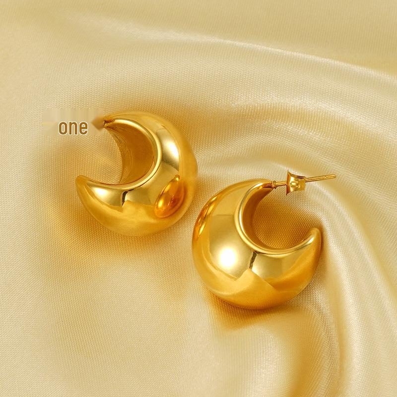 

18K Retro Moon Hollow Earrings: European & American French Style Stainless Steel Women s Trend Jewelry 18K