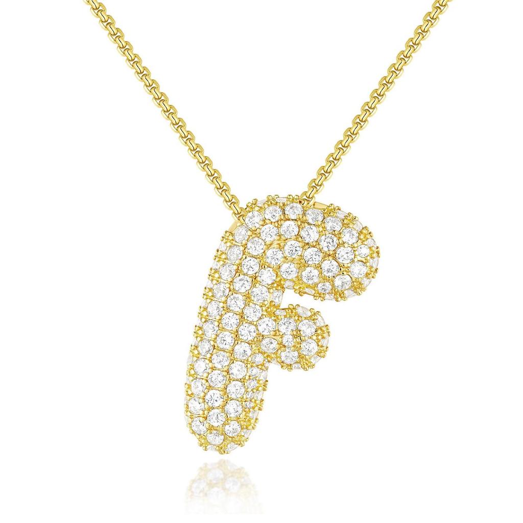 18K Gold 26-Letter Zircon Necklace with Copper Inlay