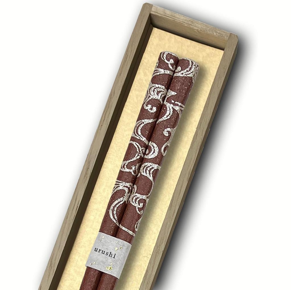 Hashimoto Kosaku Lacquerware Shop Silver Wave Wajima Urushi Dry Lacquer Paulownia Wood Made In Japan with Natural Gift Chopsticks, Finish, Box,