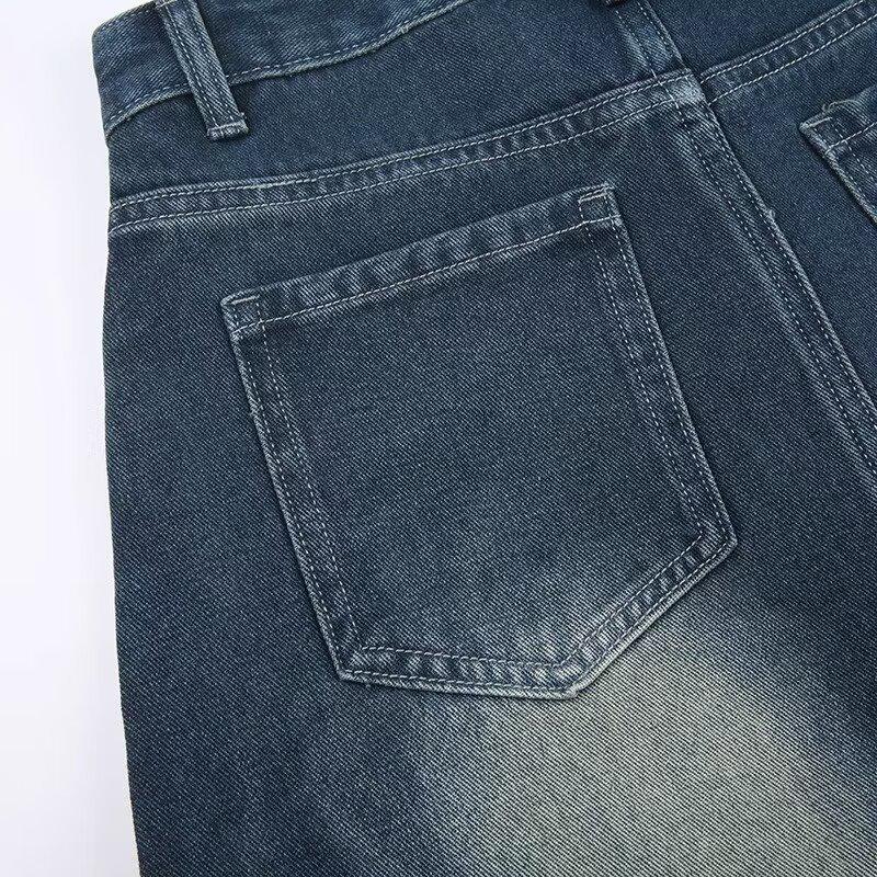 European & American Plus Size Gradient Denim Slimming Skirt - Trendy Autumn/Winter Women's Street Fashion