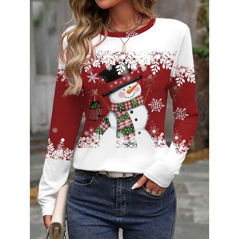 Women's Sweatshirt 3D Prints Christmas Theme Kawaii Graphics long sleeve T-shirt Casual Loose Fit O-Neck Tee Long Sleeve Tops