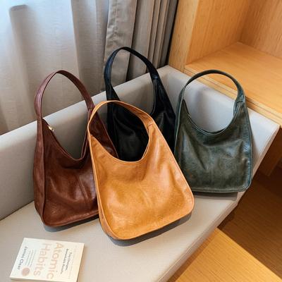 High Quality Women Single Shoulder Bag Large Capacity Solid Pu Leather Female Tote Bag Classic Vintage Textured Ladies Handbag