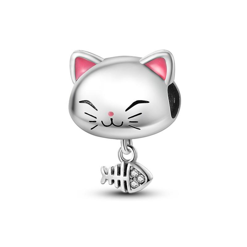 Lovely Cat Series Charms Beads Copper Love Heart Cats Dangle Fit Bracelet Necklace Diy Jewelry Gift Marking