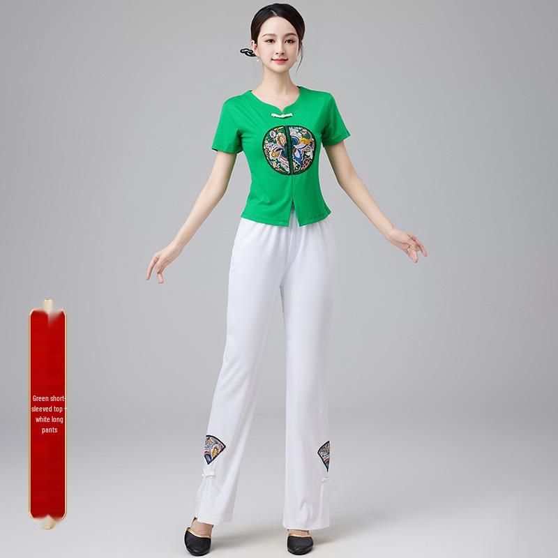 2024 Women's Chinese Style Dancewear: Short Sleeve Fitness Casual Top