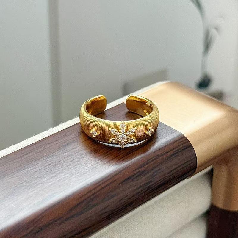 Medieval Vintage Flower Butterfly Brushed Opening Ring Light Luxury Niche Exquisite Zircon High-End Ring Woman